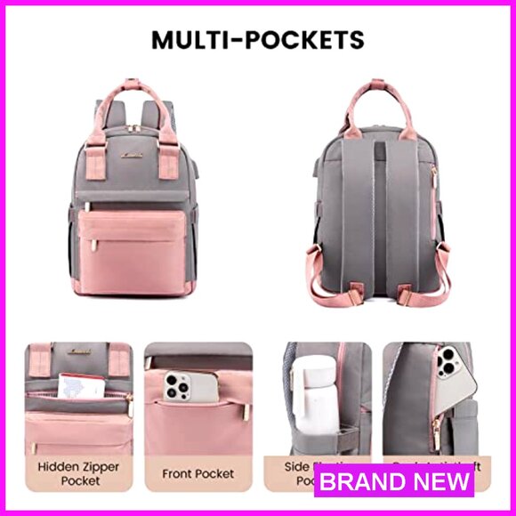 Mini Backpack with USB Port, Waterproof Nylon, 6 Pockets, Travel Daypack main image 6